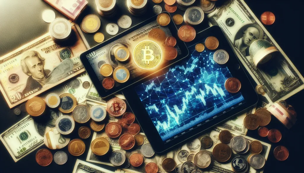 A diverse selection of physical and digital currencies